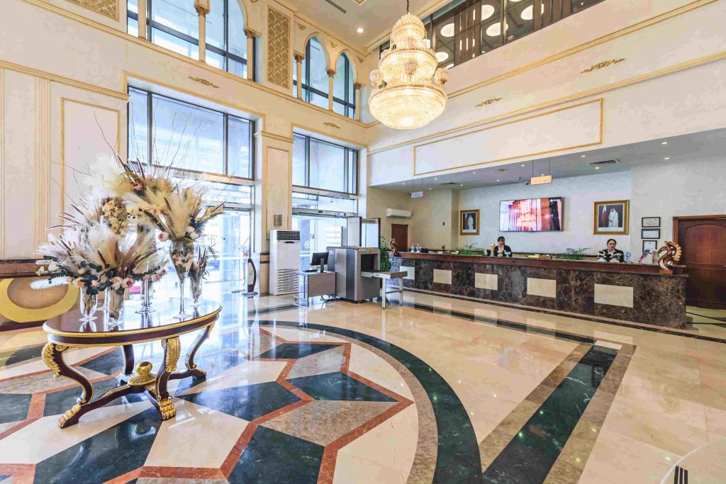 Sapphire Plaza Hotel lobby in central Doha near Al Sadd and Msheireb Downtown